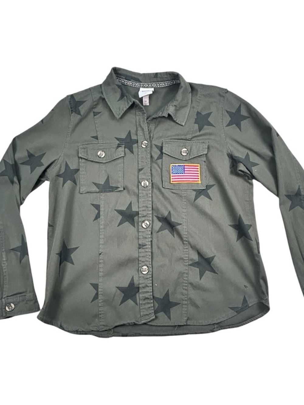 Knox Rose XL Olive Green Star Print Jacket USA Flag Patch 250 Years Graphic - Picture 4 of 15